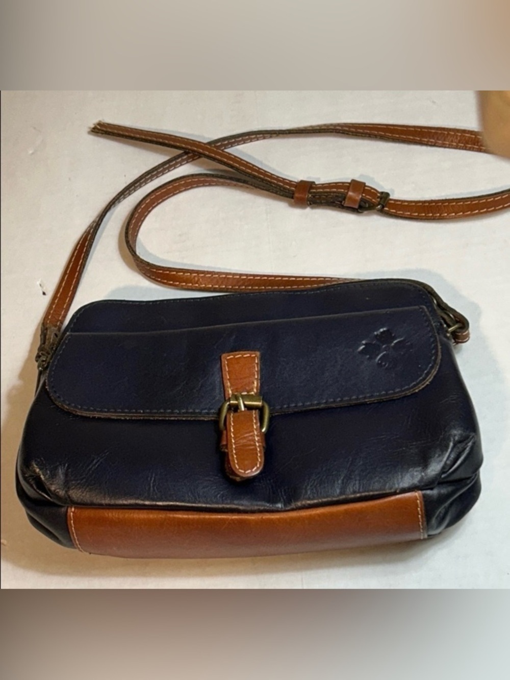 PATRICIA NASH LAMIA BLUE-TAN ITALIAN LEATHER CROSSBODY BAG